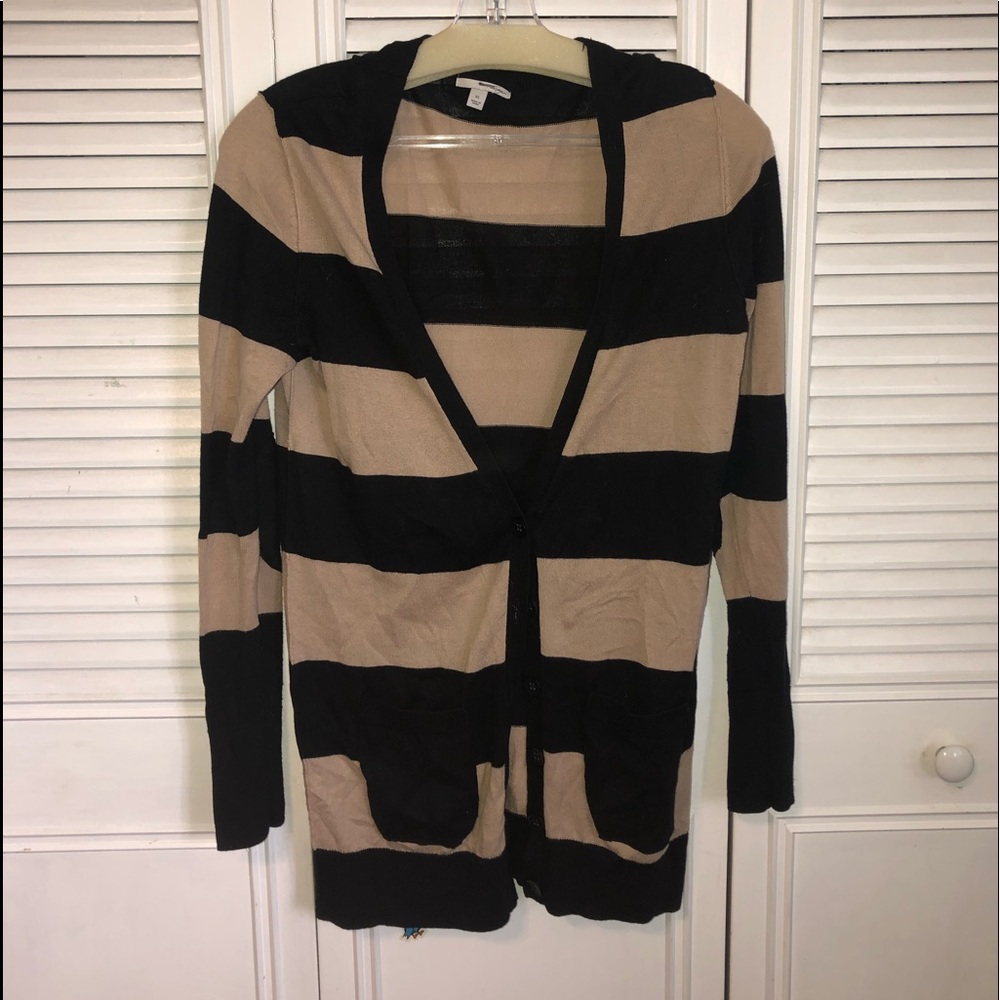 Black and Tan Striped Cardigan Sweater
